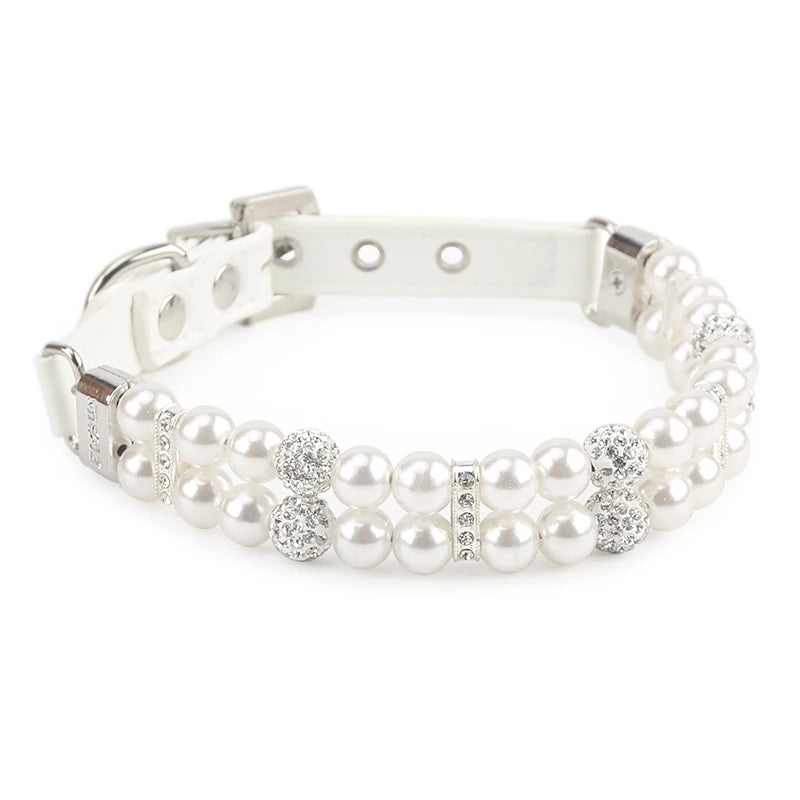 Elegant Pearl Pet Collar with Rhinestones - PetAura