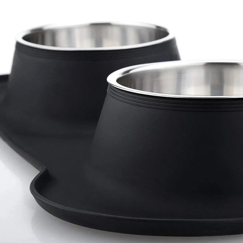 Non-Slip Double Dog Bowl with Silicone Mat - PetAura