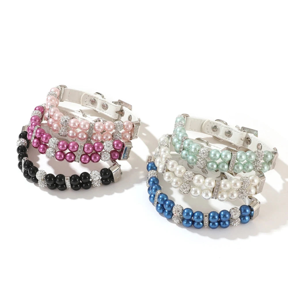 Elegant Pearl Pet Collar with Rhinestones - PetAura