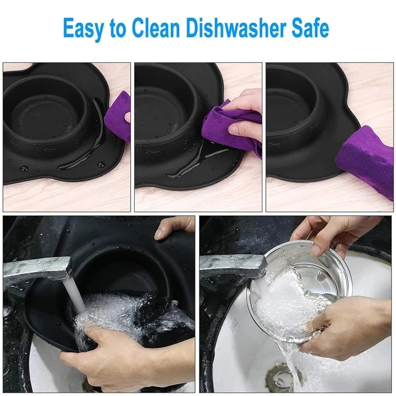 Non-Slip Double Dog Bowl with Silicone Mat - PetAura