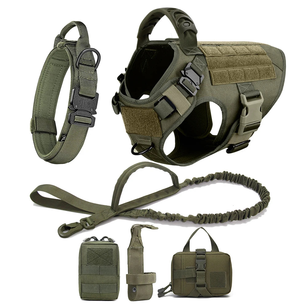 Tactical Dog Harness with Leash and Pouches - PetAura