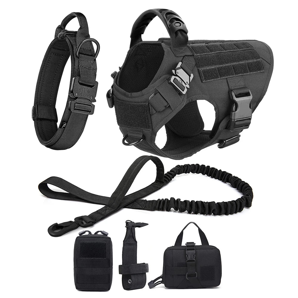 Tactical Dog Harness with Leash and Pouches - PetAura