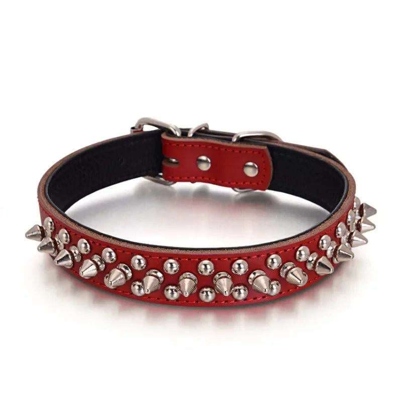 Bullet-proof Anti-bite Rivets, Leather Pet Collars, Leather Rivet Collars, Adjustable