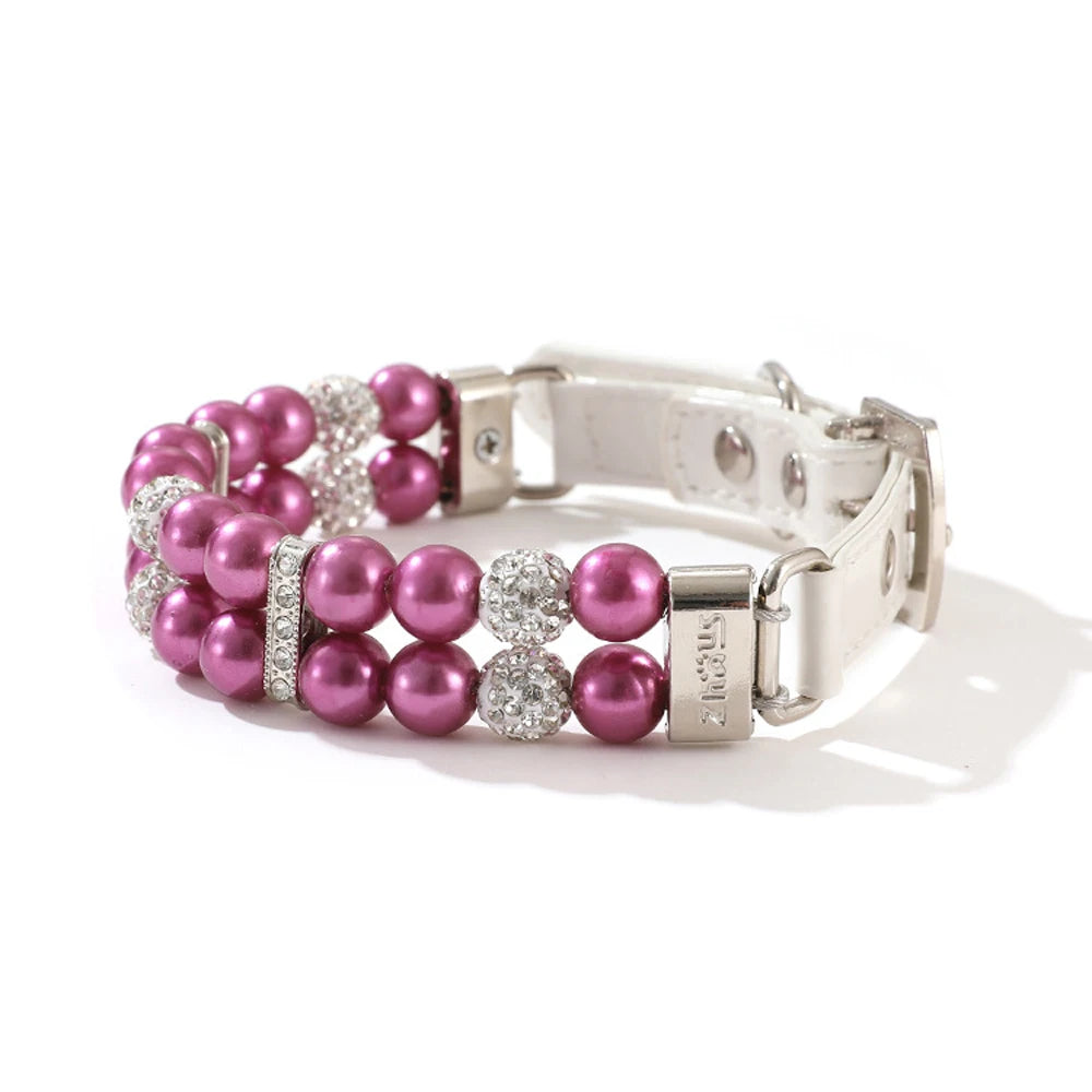 Elegant Pearl Pet Collar with Rhinestones - PetAura