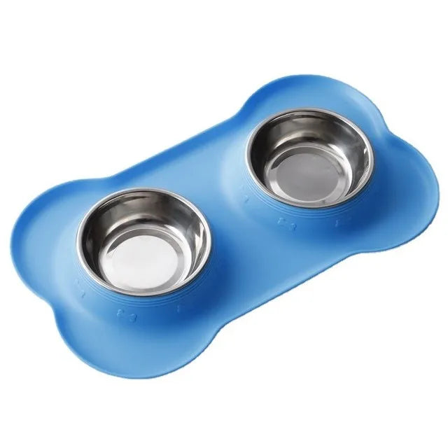Non-Slip Double Dog Bowl with Silicone Mat - PetAura