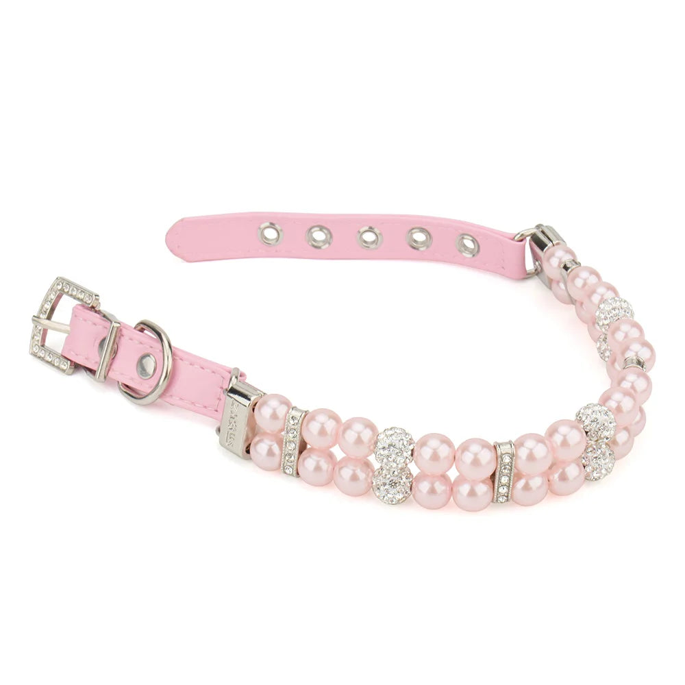 Elegant Pearl Pet Collar with Rhinestones - PetAura