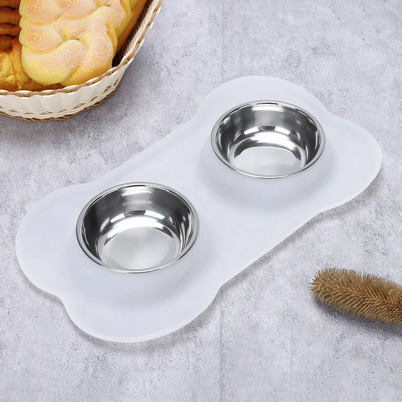 Non-Slip Double Dog Bowl with Silicone Mat - PetAura