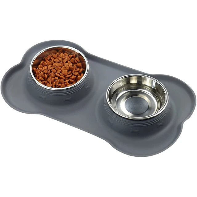 Non-Slip Double Dog Bowl with Silicone Mat - PetAura