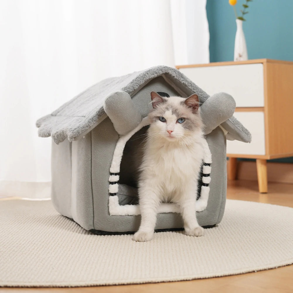 Cozy Gray Cat House - PetAura