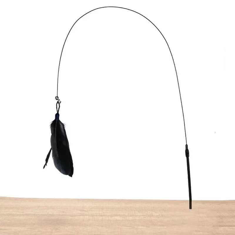Cat Toy Cat Teaser Stick With Bell Extended Rod Suction Cup Self High And Durable Bite Teaser Tool Replaceable Feather Head