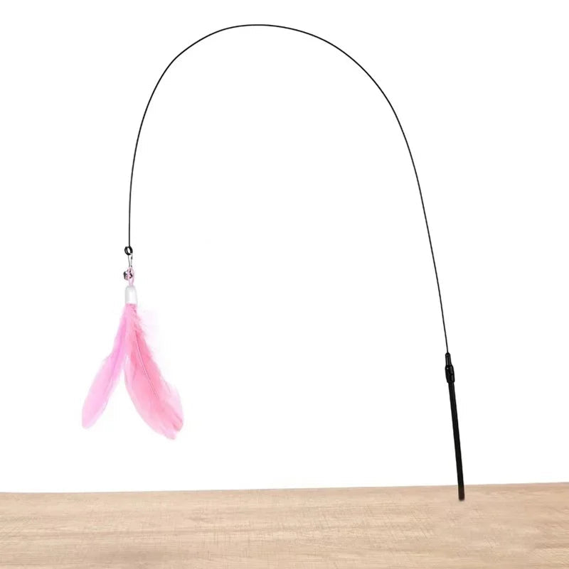 Cat Toy Cat Teaser Stick With Bell Extended Rod Suction Cup Self High And Durable Bite Teaser Tool Replaceable Feather Head