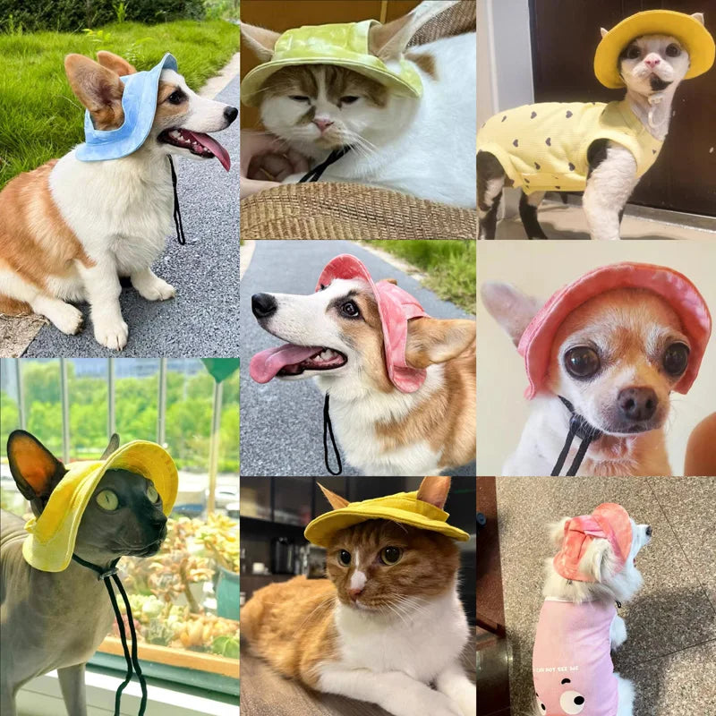 Pet Sun Hat with Ear Holes - Adjustable Summer Cap for Dogs and Cats