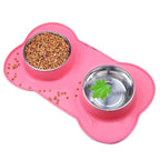 Non-Slip Double Dog Bowl with Silicone Mat - PetAura