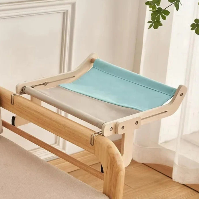 Cat hammock with pet window, Cat hanging hammock with detachable balcony, wooden stand, indoor turndown bed, pet nest