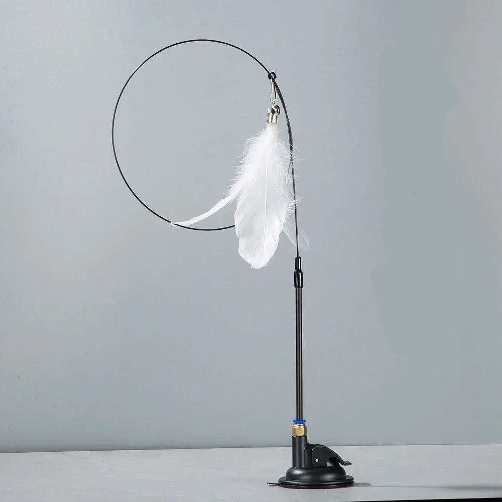 Cat Toy Cat Teaser Stick With Bell Extended Rod Suction Cup Self High And Durable Bite Teaser Tool Replaceable Feather Head