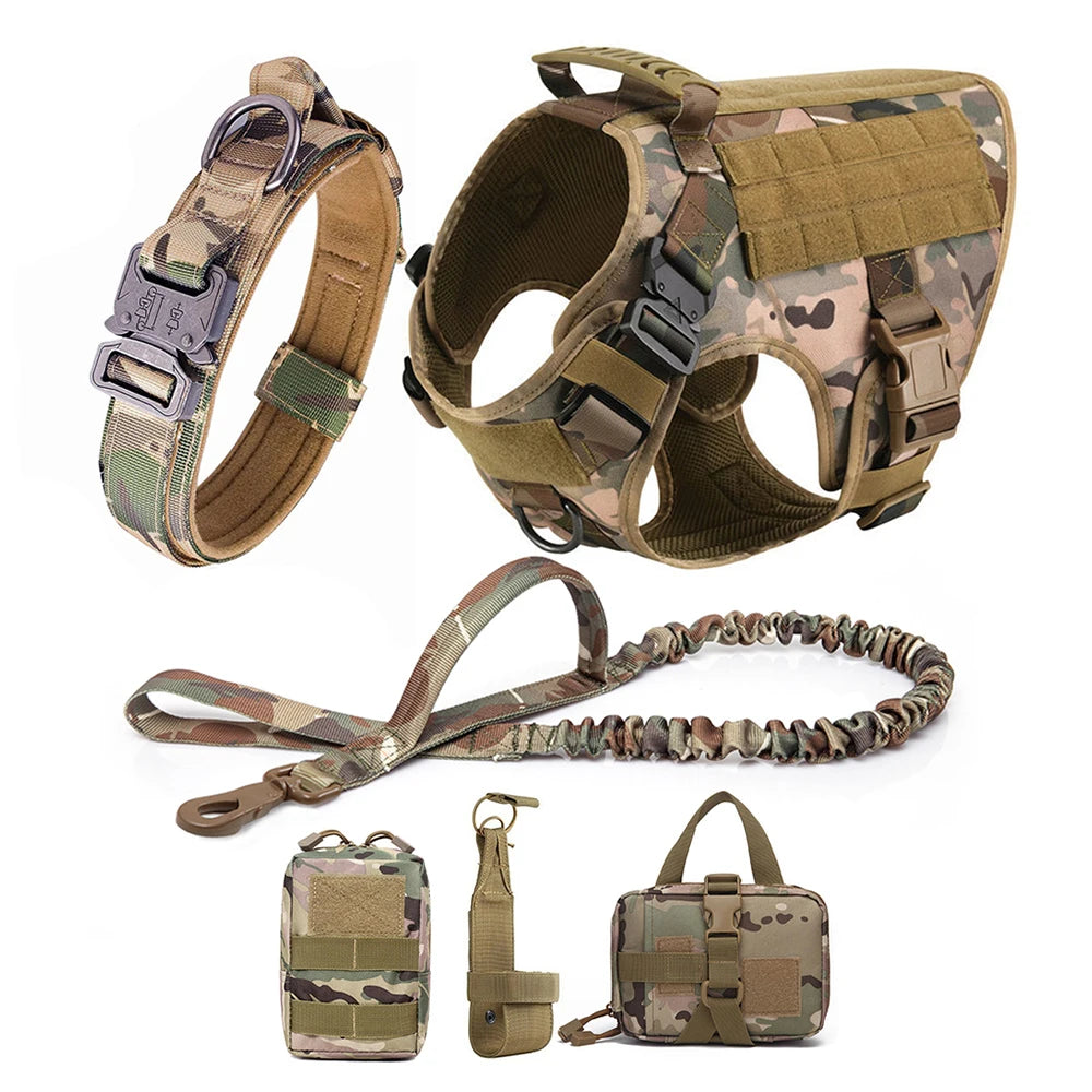 Tactical Dog Harness with Leash and Pouches - PetAura