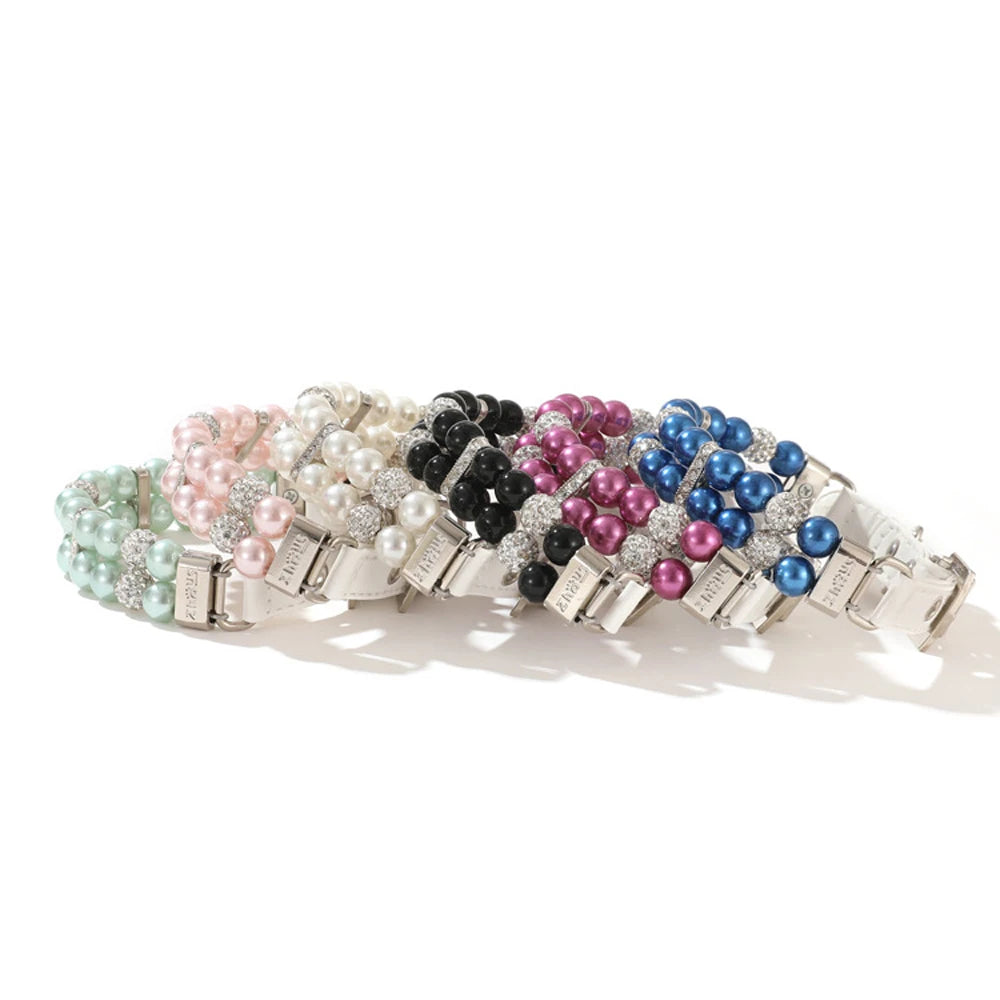 Elegant Pearl Pet Collar with Rhinestones - PetAura