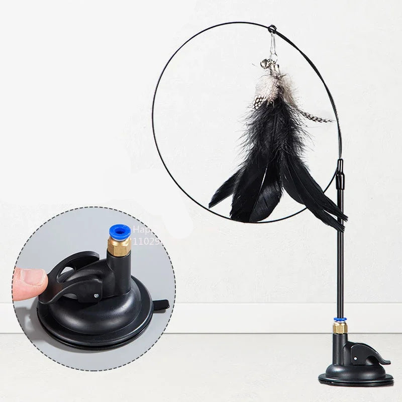 Cat Toy Cat Teaser Stick With Bell Extended Rod Suction Cup Self High And Durable Bite Teaser Tool Replaceable Feather Head