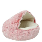 Plush Hooded Pet Bed Round Fluffy Soft Cat Bed Pet Cushion Warm Cat Dog 2 in 1 Sleeping Nest Cave for Small Dogs