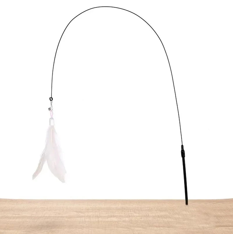Cat Toy Cat Teaser Stick With Bell Extended Rod Suction Cup Self High And Durable Bite Teaser Tool Replaceable Feather Head