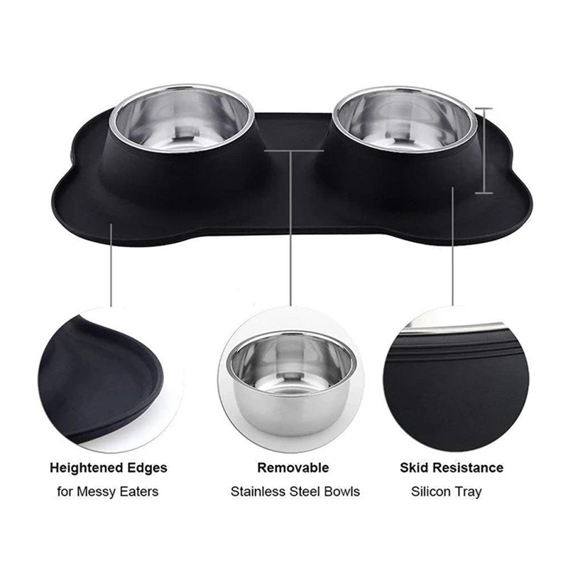 Non-Slip Double Dog Bowl with Silicone Mat - PetAura