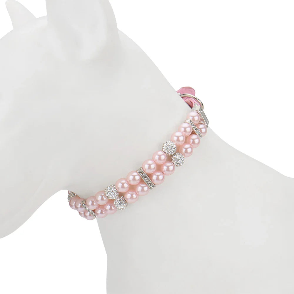 Elegant Pearl Pet Collar with Rhinestones - PetAura