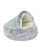 Plush Hooded Pet Bed Round Fluffy Soft Cat Bed Pet Cushion Warm Cat Dog 2 in 1 Sleeping Nest Cave for Small Dogs